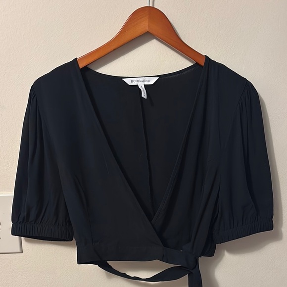 BCBGMaxAzria Elegant Black Wrap Blouse - Picture 1 of 7